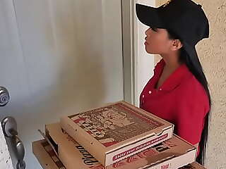 Two piping hot teens quits some pizza plus fucked this dispirited asian delivery girl