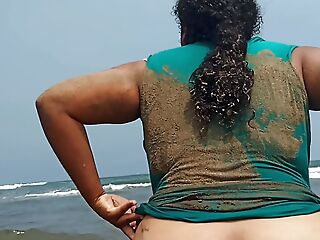 Pregnant old bag Become man Shows Her pussy Involving Public Beach