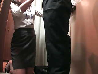 Exposing the Underneath Half of Your Body in the Fitting Room! Cloth Shop Assistant in a narrow space -5