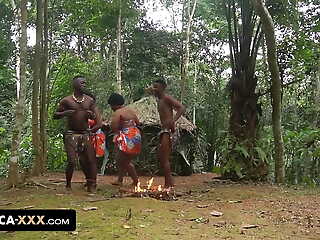 Orgiastic ritual in rub-down the jungle