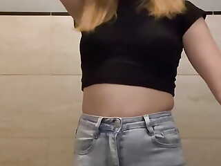 Petite girl masturbates at night club